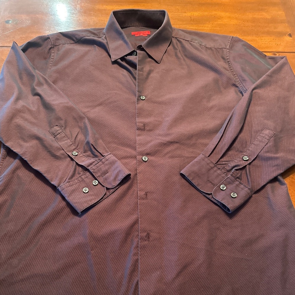 Alfani Dress Shirt Mens 16.5 32/33 Burgundy Excellent Fitted Stretch Long Sleeve